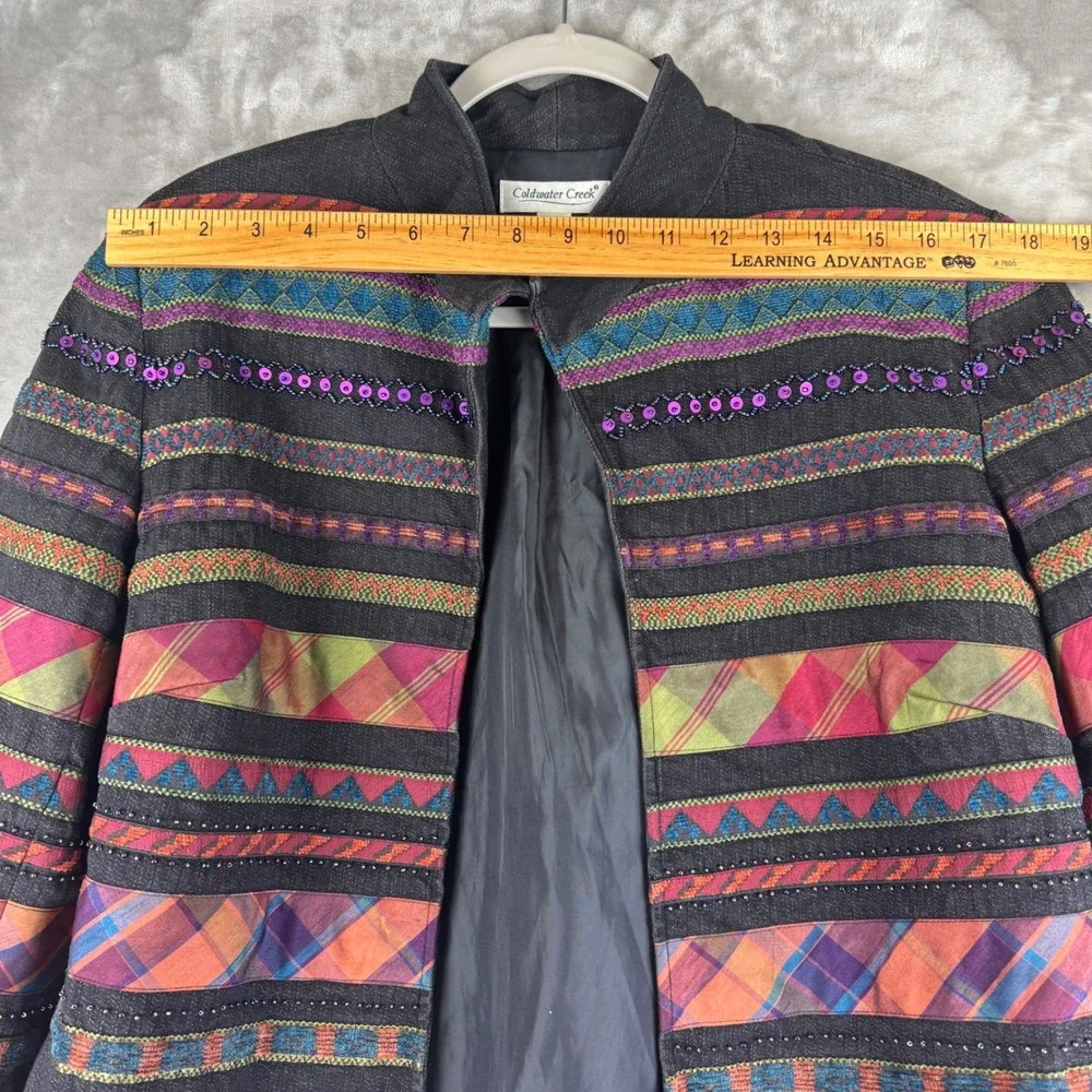Coldwater Creek Beaded Boho Jacket Women's‎ 12 Black Open Blazer 90s Funky(1348) - Picture 10 of 13